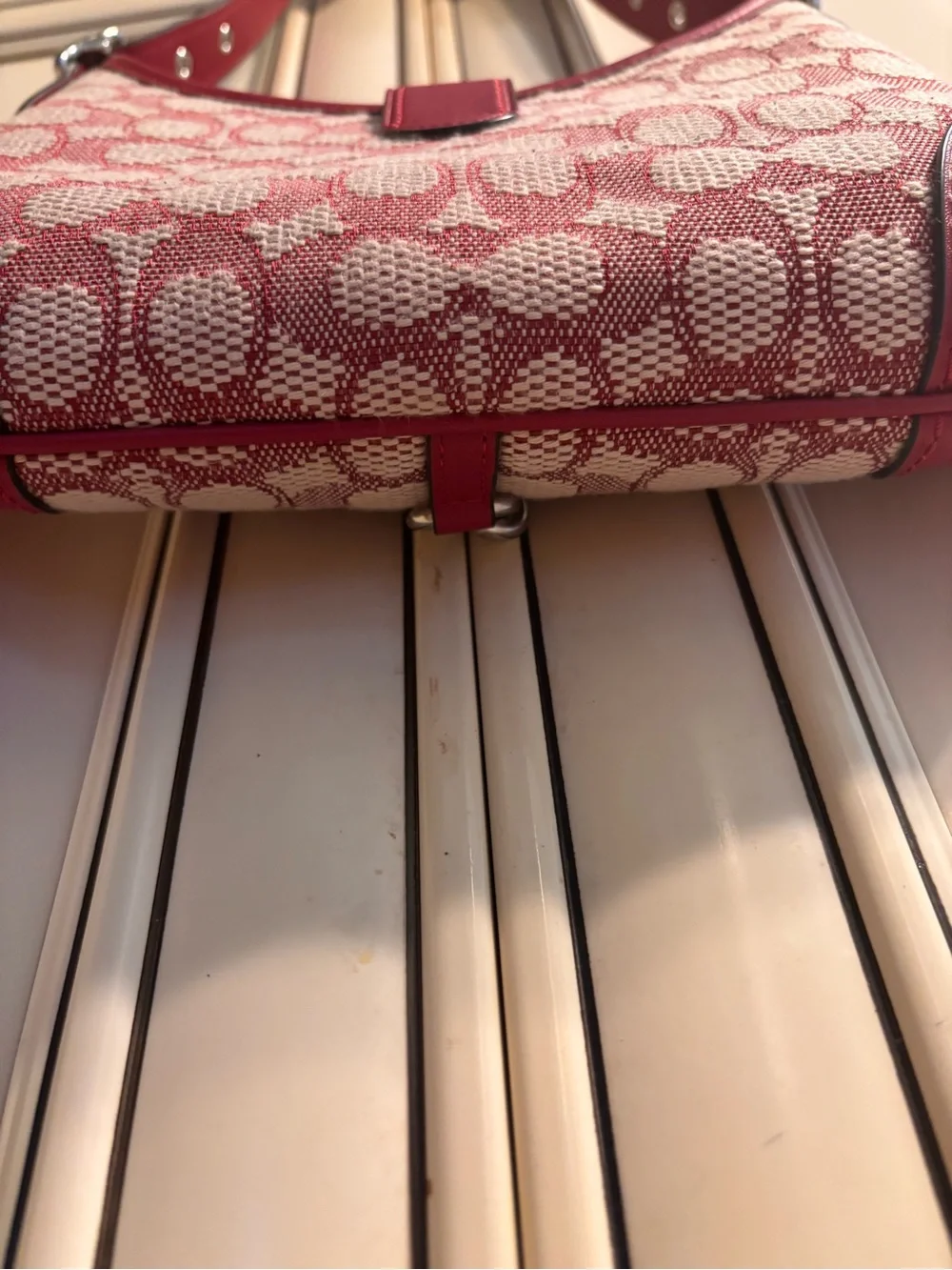 Coach Red and Cream Signature Canvas Shoulder Bag